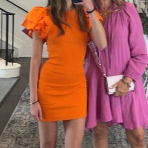 Zara orange dress with puffy sleeve